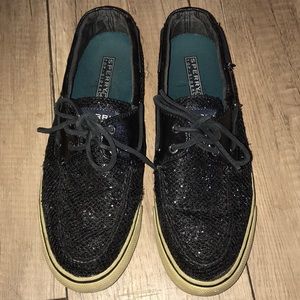 Black Glitter Sperry Top Siders